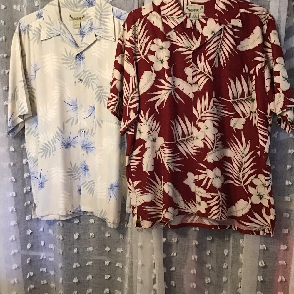 Two Men’s Paradise Coves Silk Hawaiian Shirts  Size Large